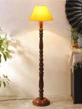 Yellow Cotton Conical Wooden Floor Lamp